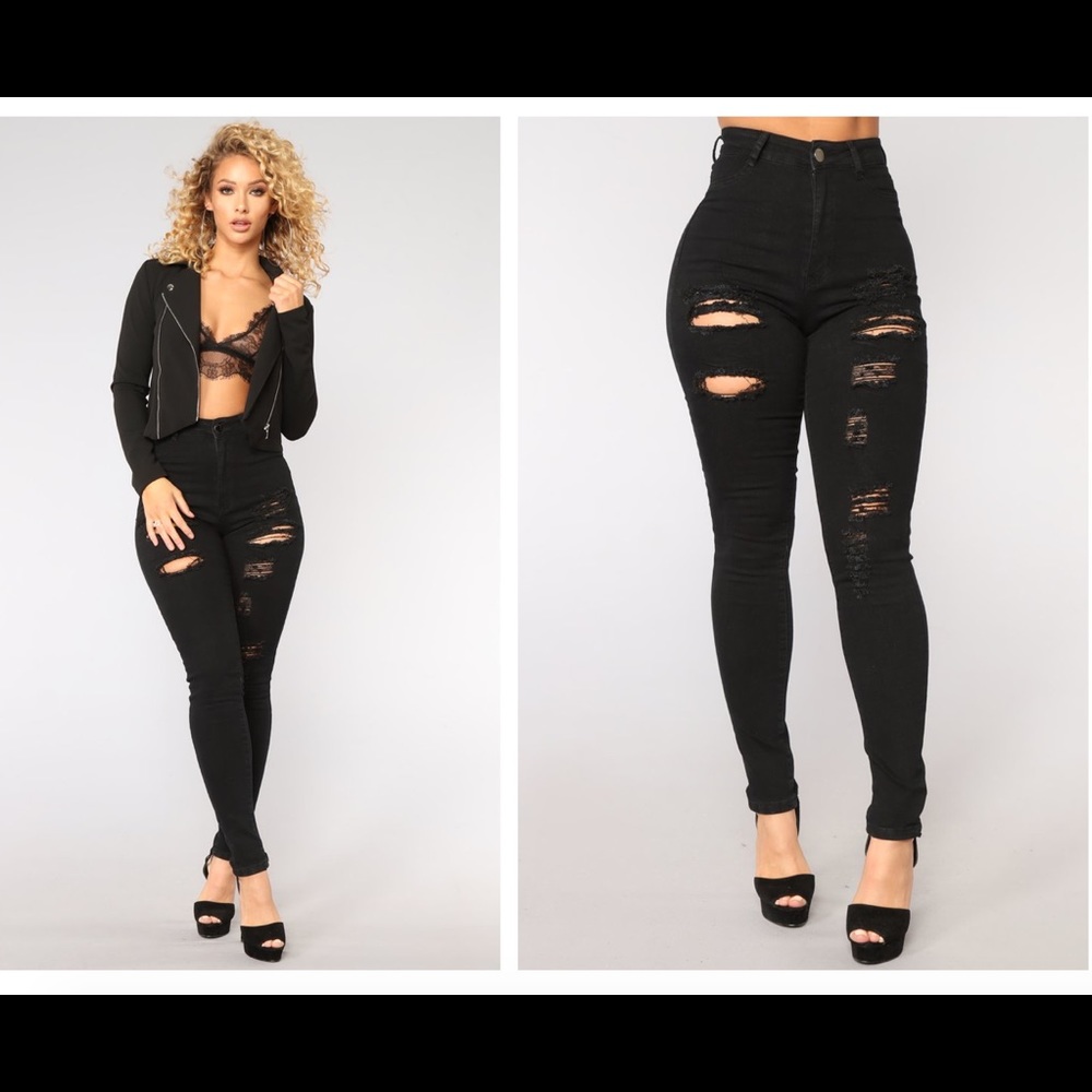 Black Distressed Skinny Legged Jeans- Fashion Nova